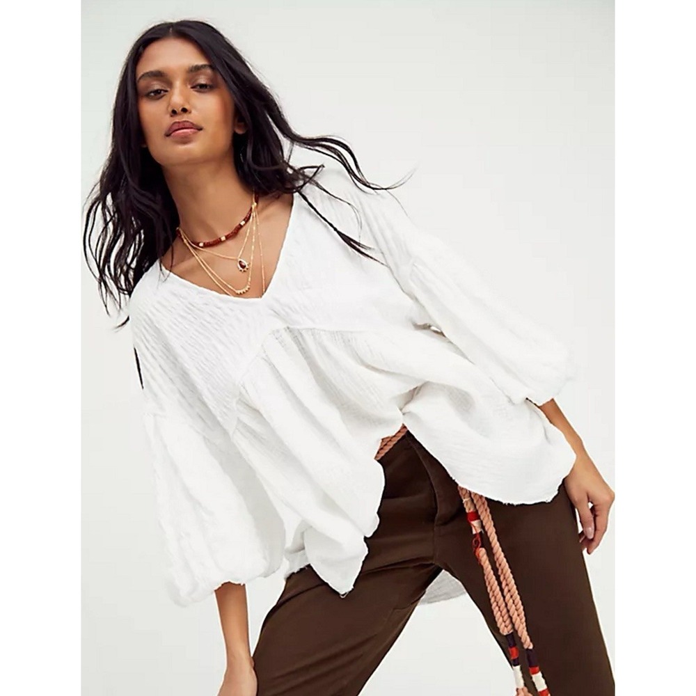 Free People We The Free Flower Power Gauze Top XS White Boho Peasant $128